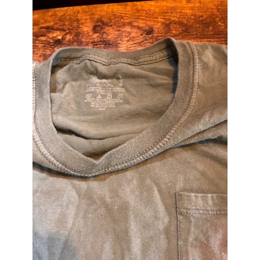 Fruit of the Loom Pocket T-Shirt Mens Large Green Excellent Short Sleeve Crewnk
